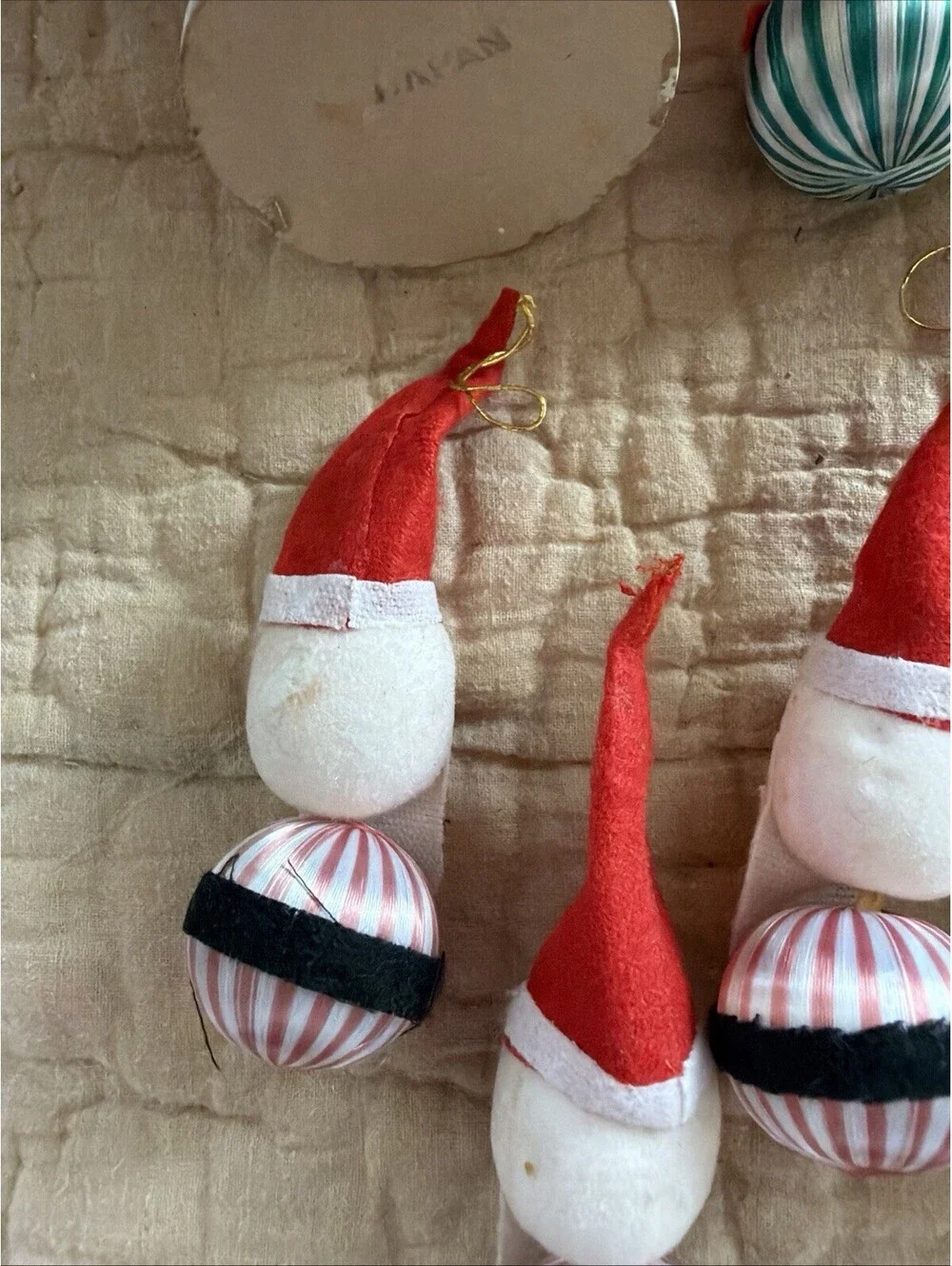 Vintage Christmas Lot Flocked Santa Snowman Ornaments Japan Kitsch MCM 1950s